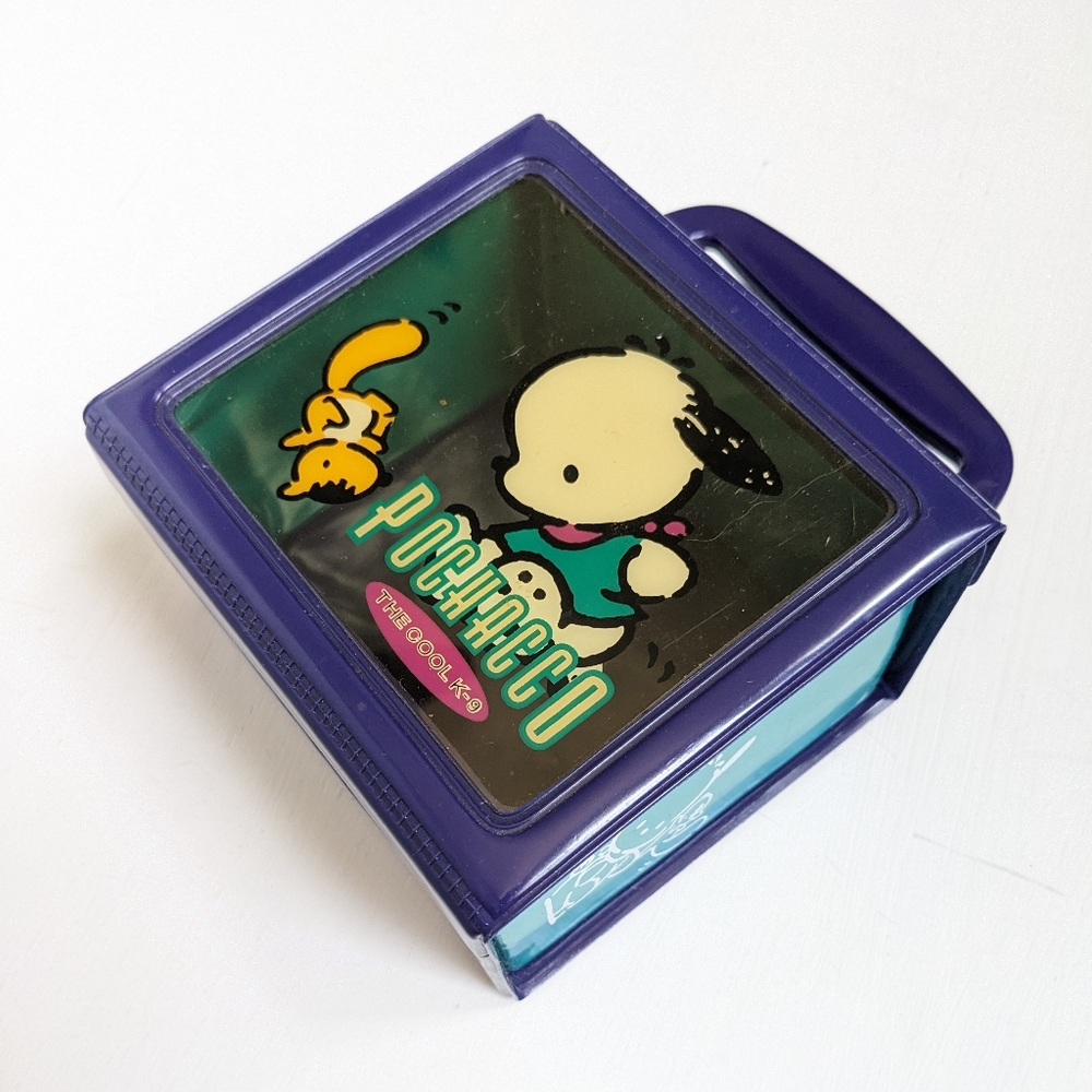 Vintage Pochacco Dog Puppy Sanrio Purple Plastic Vinyl Snap Trinket Box